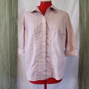 Worthington Pink Button Up Cotton Blend Stretch Blouse Size PL